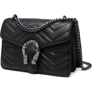 Snake Print Leather Black Crossbody Bag for Women Chain Strap and Clutch Style